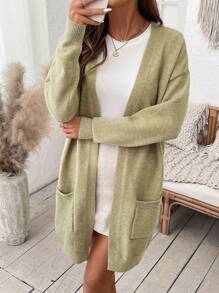 SHEIN LUNE 1 chiếc áo cardigan dài tay thường ngày cho nữ - màu xanh lá - Xem 6