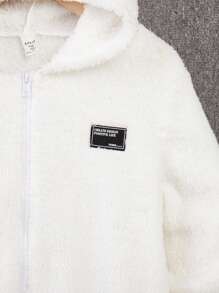 SHEIN Leap Crew Tween Boy Thicker Hooded Zip-Up Jacket, Comfortable Mid-Weight - White - View 3
