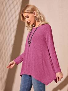 EMERY ROSE 女士圆领长袖简约 T 恤，休闲日常穿着 - 玫紅色 - 查看 5