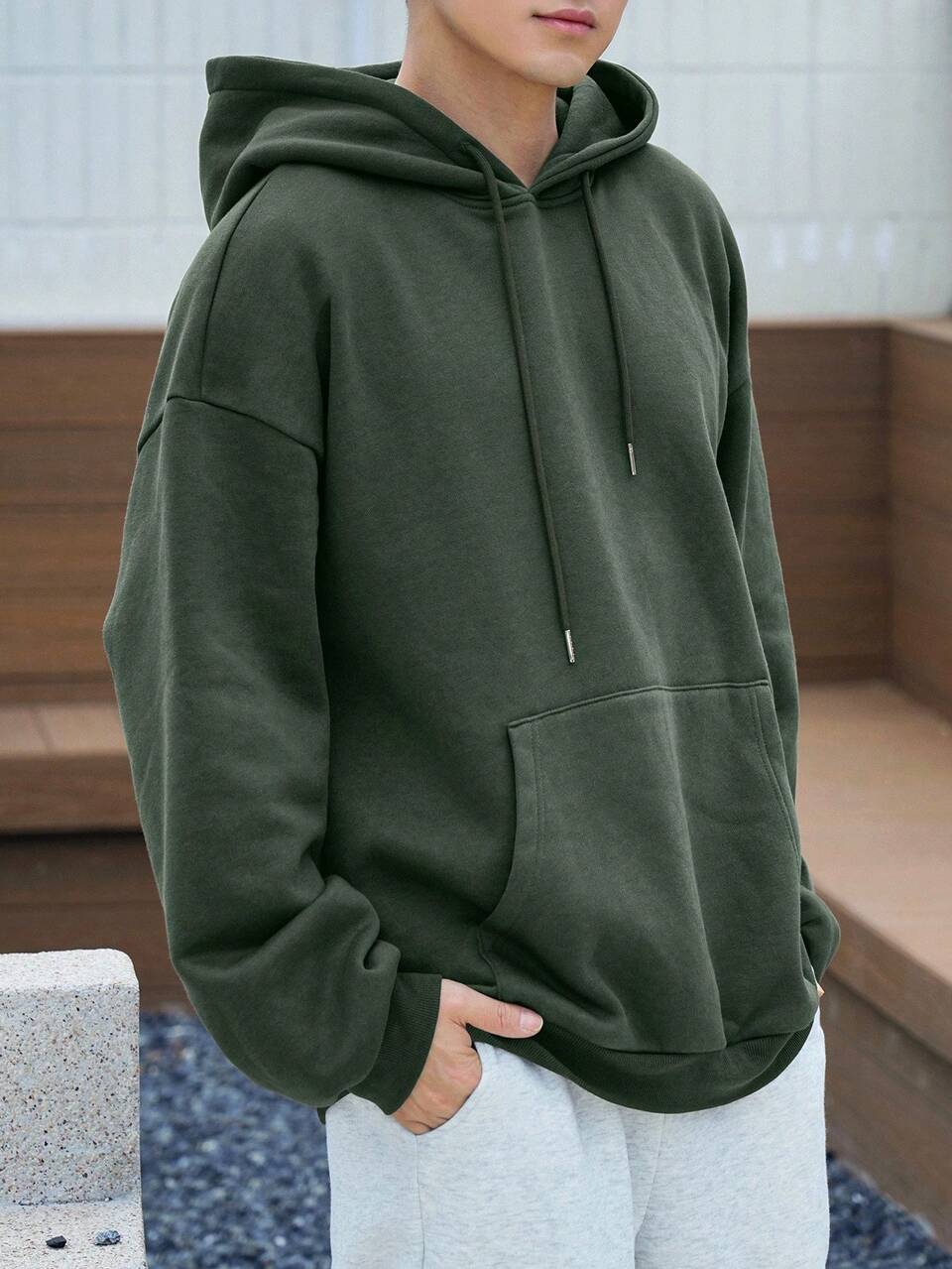 Men's Letter Decor Pocket Casual Long Sleeve Pullover Hoodie Sweatshirt, Autumn