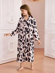 2pcs/Set Girls Cow Print Pattern Tank Top And Long Sleeve Robe Loungewear Set - Multicolor - View 3