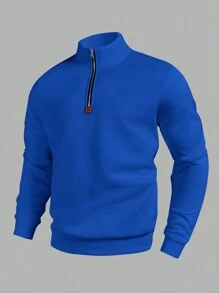 Manfinity Homme Áo nỉ dài tay nam cổ bẻ có khóa kéo, thích hợp cho mùa thu. - Màu xanh lam - Xem 1