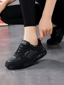 1 双时尚皮革透气百搭防滑耐磨户外休闲运动鞋，舒适回弹减震轻便可爱女鞋，适合所有季节 - 黑色 - 查看 4