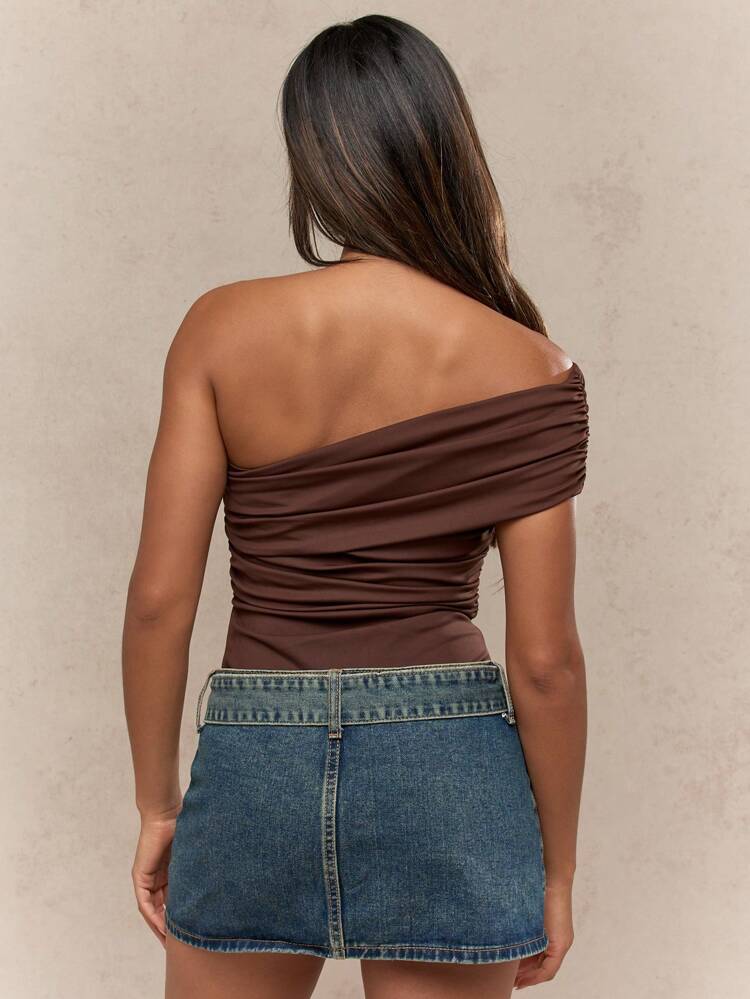 MISSGUIDED One Shoulder Ruched Bodysuit Asymmetrical Draped Club Party Elegant Fitted Evening Occasion Wear Fitted Club Bodysuit