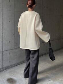 FRIFUL 女士纯色半拉链休闲长袖T恤，带保暖内衬，冬季 - 米色 - 查看 5