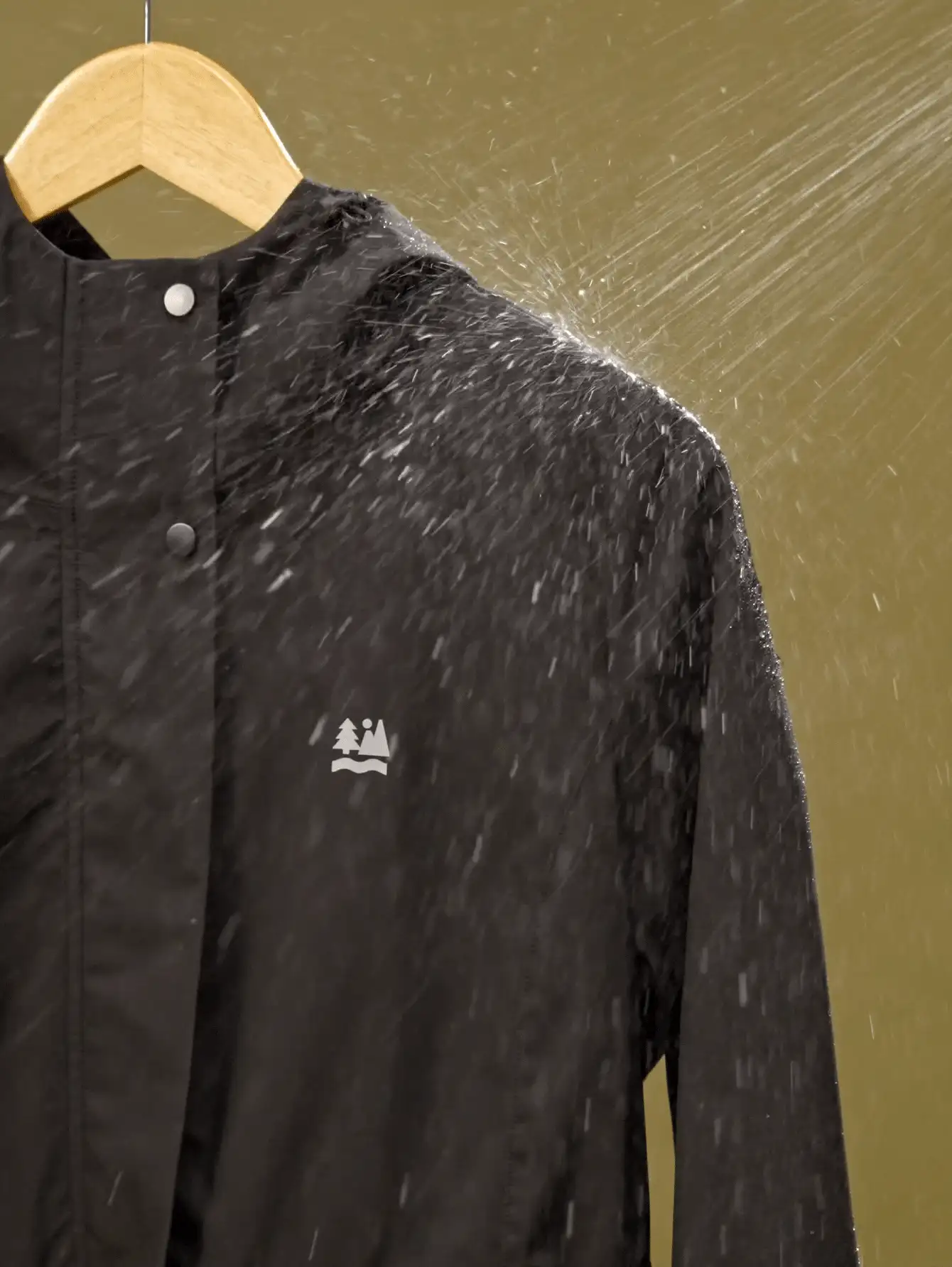 In My Nature 女士植物印花抽绳腰长袖连帽休闲雨衣夹克 - 黑色 - 查看 2