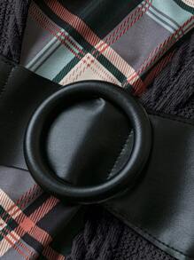 大码女式格子拼接长袖休闲二合一连衣裙（秋季） - 黑色 - 查看 5