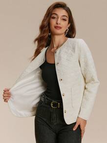 Chiquease 女士休闲轻便羽绒夹克，防风 - 白色 - 查看 3