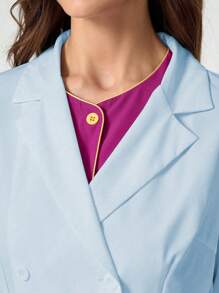 TaskEZ Women's Solid Color Lapel Neck Long Sleeve Utility Pocket Laboratory Jacket Set Scrub Set Nurse Dresses Scrub Tops Scrub Bottoms Lab Coats Scrub Outwear - Baby Blue - View 7