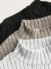 SHEIN EZwear Plus Size Solid Color Stand Collar Long Sleeve Ribbed Minimalist Casual T-Shirt - Multicolor - View 3