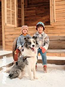 SHEIN 冬季男童格子长袖单排扣口袋休闲夹克 - 彩色 - 查看 13