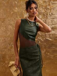 COSMINA Bộ đồ liền thân không tay lưới thanh lịch dành cho nữ, mùa thu - xanh quân đội - Xem 1