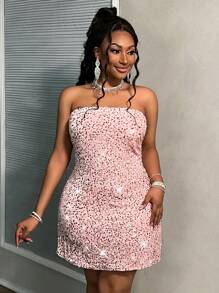 Slaydiva Robe mini élégante et pailletée avec encolure en cœur style A-line, coupe cintrée, convenant pour les fêtes, automne/hiver, grande taille