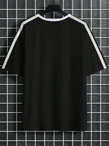 Aesthetic Post 大码男士字母条纹印花圆领休闲宽松短袖 T 恤