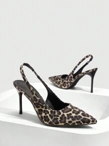 CUCCOO SZL Pointed Toe High Heel Leopard Print Fabric Material Fashionable Minimalist Everyday & Party Elastic Band Ladies High Heels For Christmas And New Year Holiday Vibe Fall And Winter