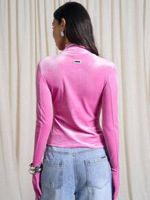 AiiRZ 天鹅绒立领修身上衣配手套 - 粉色 - 查看 2