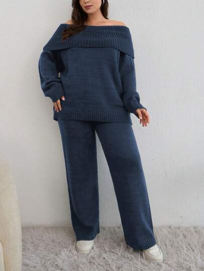 SHEIN Cottnline PLUS SIZE OFF SHOULDER SWEATER CO-ORDS