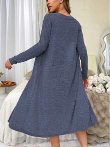 Snug Zone Women's Lace Trim Sleep Slip Dress & Robe Pajama Set, Fall Winter Clothes - Dusty Blue - View 2