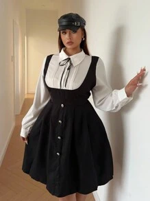 Flirla Casual Minimalist Long Sleeve College Style Dress - Black - View 7