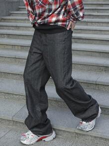 Manfinity EMRG Plus Size Men's Casual Simple Denim Jeans - Black - View 5