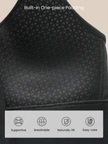 GLOWMODE 内置罩杯 高强度支撑 圆领 露背 可调节宽肩带 网眼布 运动胸罩 慢跑 跑步 训练 - 黑色 - 查看 4