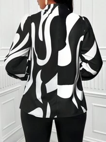 SOLERSUN Áo sơ mi dài tay cổ đứng in họa tiết toàn bộ (Họa tiết in họa tiết toàn bộ là ngẫu nhiên) - màu đen - Xem 2