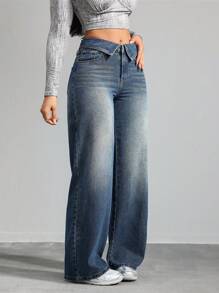 SHEIN Tall Women's Jeans Casual Fit Straight Trousers Blue Women's Loose Jeans Tall Women Pants Low Rise Baggy Jeans, Fall Women Clothes