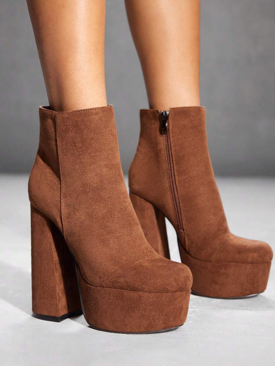 CUCCOO SZL Giày bốt cao gót mũi tròn màu trơn thanh lịch, thích hợp mang hàng ngày, đi nghỉ xuân hoặc lễ Phục sinh. - màu nâu - Xem 1