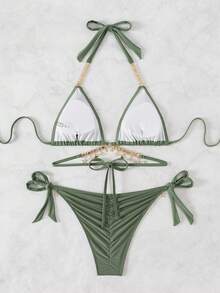 Vaytide Bãi biển mùa hè Chuỗi kim cương giả có dây buộc bên hông - xanh quân đội - Xem 7