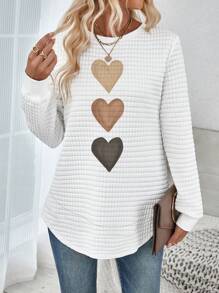 SHEIN LUNE Casual Minimalist Heart Print Plus Size Waffle Knit Sweatshirt, Suitable For Autumn/Winter - Multicolor - View 6