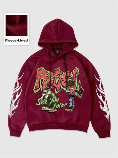 Street Life Sweat-shirt à capuche en molleton imprimé de dessin animé décontracté pour hommes, automne/hiver