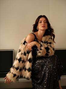 Anewsta Fluffy Fluffy Short Women's Jacket - Black and White - View 1