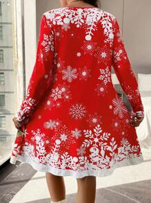 SHEIN LUNE Đầm thường ngày dài tay chữ A họa tiết ông già Noel cỡ lớn cổ chữ V trang trí nút - Nhiều màu - Xem 2