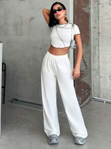 SHEIN Women's Casual Solid Mid Rise Straight Leg Sweatpants