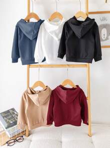 SHEIN Leap Crew 5件/包 男女宝宝可爱休闲纯色套头卫衣，百搭易穿，适合秋冬季节，幼儿园、户外、运动、日常穿着 - 彩色 - 查看 3