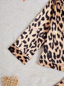 2pcs Young Girl Fashion Leopard Print Long Sleeve Cardigan & Pants Set, Casual Loungewear - Multicolor - View 5