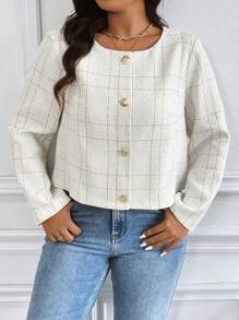 Vionelle 大码春秋休闲格子短款夹克，适合冬季