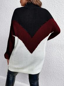 SHEIN LUNE Plus Size Solid Color Stitching Front Zipper Long Sleeve Minimalist Pullover Sweater, For Winter