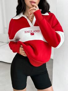 EURMUSE 学院风旗帜刺绣羊毛背面拼色领口运动衫