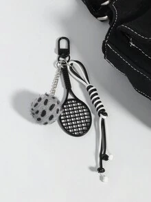 ROMWE Grunge Punk 1 件时尚灰色豹纹网球包吊饰/钥匙扣，时尚运动风格钥匙扣 - 彩色 - 查看 2