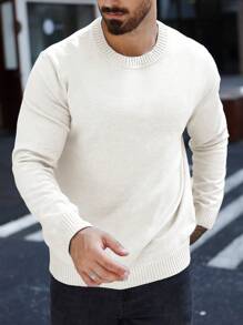 Manfinity Homme Plus Size Men's Casual Solid Color Knit Sweater, Autumn/Winter