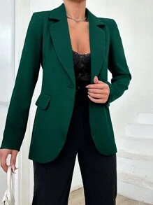EURMUSE Women Casual Commuting Solid Color Blazer Jacket, Autumn - Dark Green - View 4