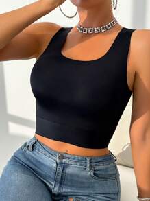 1 chiếc áo ngực cơ bản không tay trơn, mặc thường ngày cho phụ nữ - màu đen - Xem 3