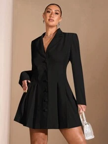 SHEIN BAE 大码女式优雅纯色白色时尚约会百搭单排扣系带西装外套，秋冬