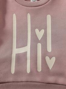 SHEIN Baby Girls Casual Heart Print Sweatshirt Set, Suitable For Spring And Autumn - Rusty Rose - View 4