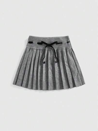 Kawaii 1 pièce Jupe plissée style trapèze pour femmes avec rubans, Jupe en tricot style collège