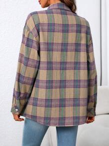 INAWLY 女士休闲格子长袖衬衫，秋季 - 紫色 - 查看 2