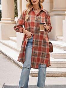 Áo sơ mi dài tay họa tiết kẻ caro buộc phía trước dành cho nữ - Nhiều màu - Xem 1
