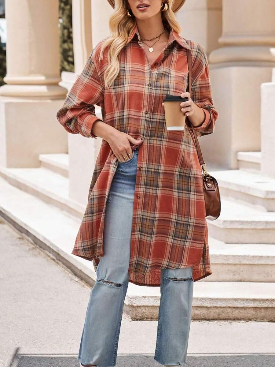 Áo sơ mi dài tay họa tiết kẻ caro buộc phía trước dành cho nữ - Nhiều màu - Xem 1