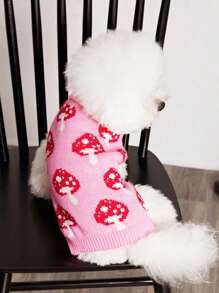 PETSIN 1pc Cute Pink Mushroom Design Pet Dog Sweater, Warm And Cozy - Multicolor - View 5